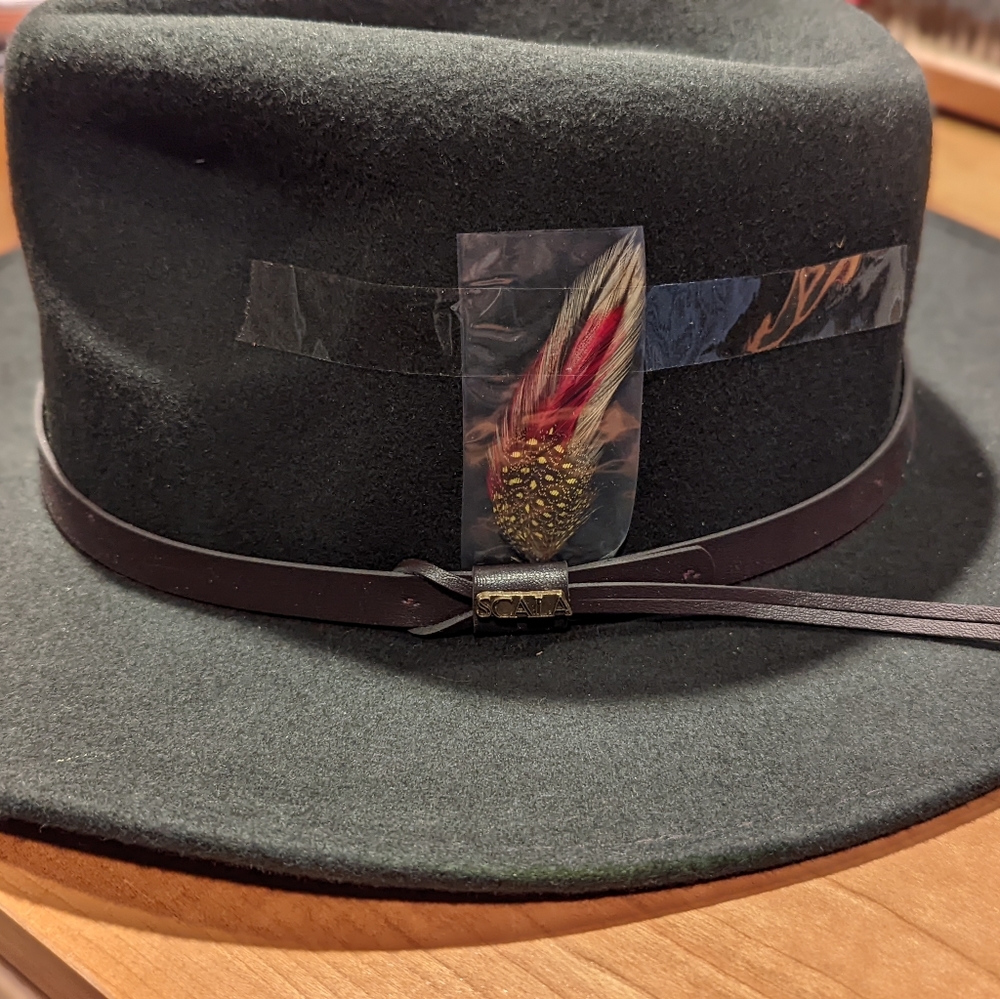 Scala wool felt hat with feather.  Brown.